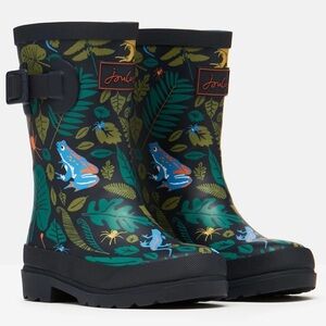 Joules Kids GREEN GARDEN Junior Welly Print Rubber Rain Boots Sz 11 Frogs Forest